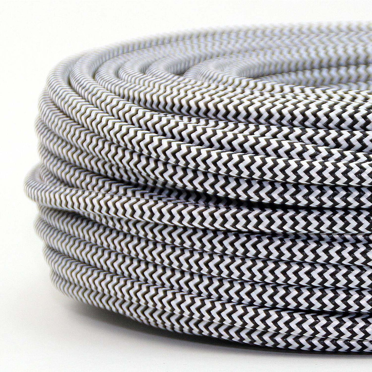 3 core Round Vintage Braided Fabric Black and White Cable Flex 0.75mm