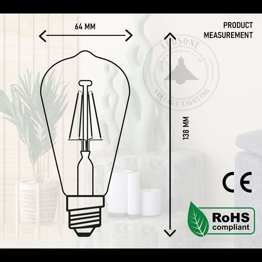 LED Filament Bulb 2200K E27 LED Dimmable Edison Screw Bulb