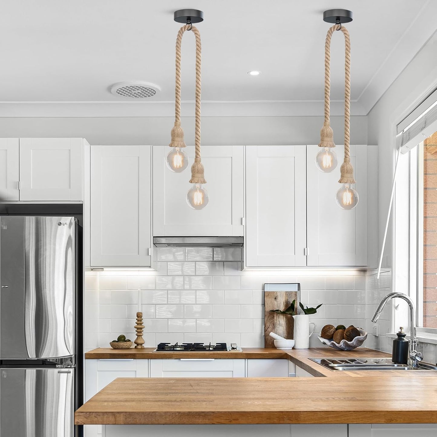 Adjustable Hemp Rope Ceiling Pendant Light with E27 Fitting