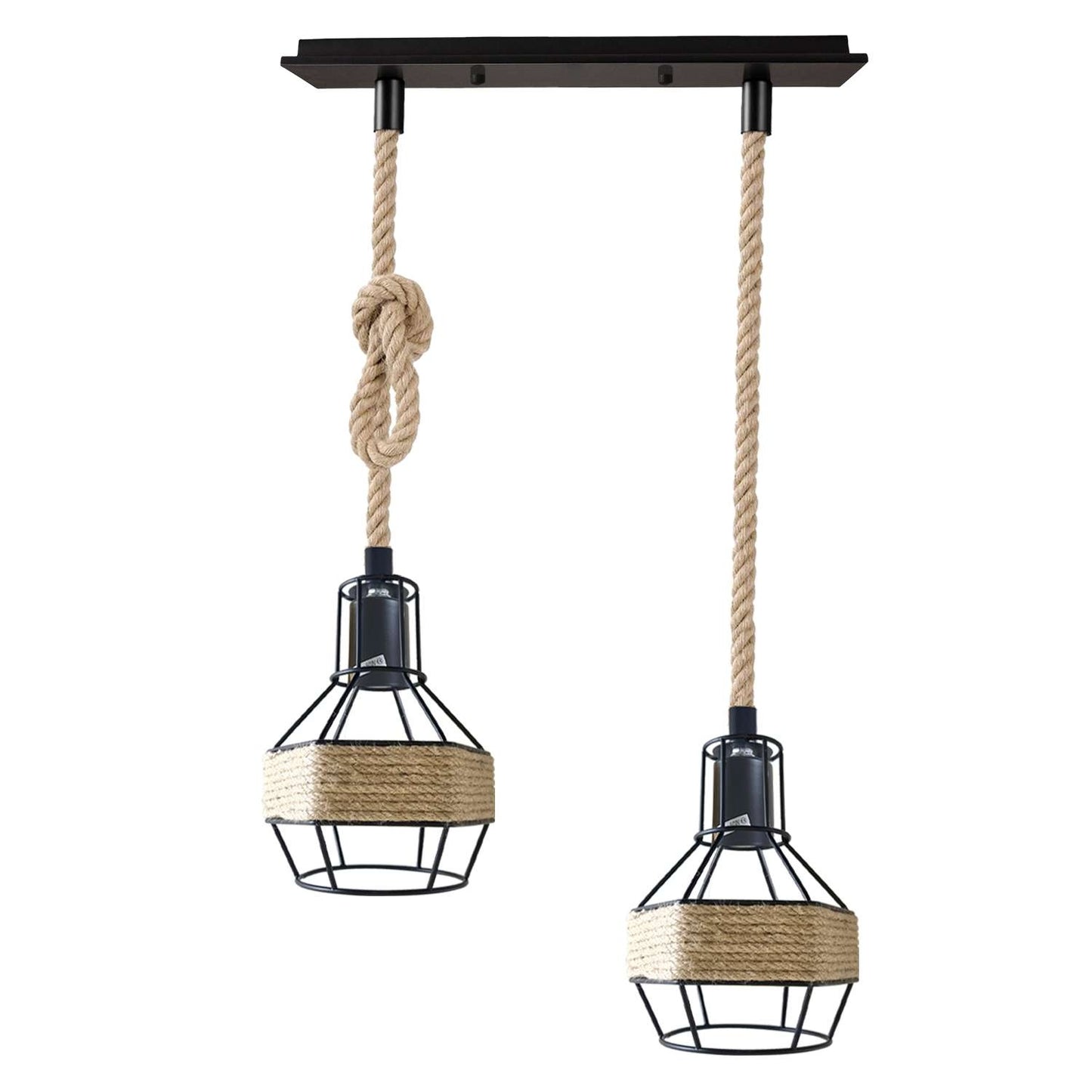 Retro Hemp Rope Hanging Ceiling Pendant light with Hemp cage
