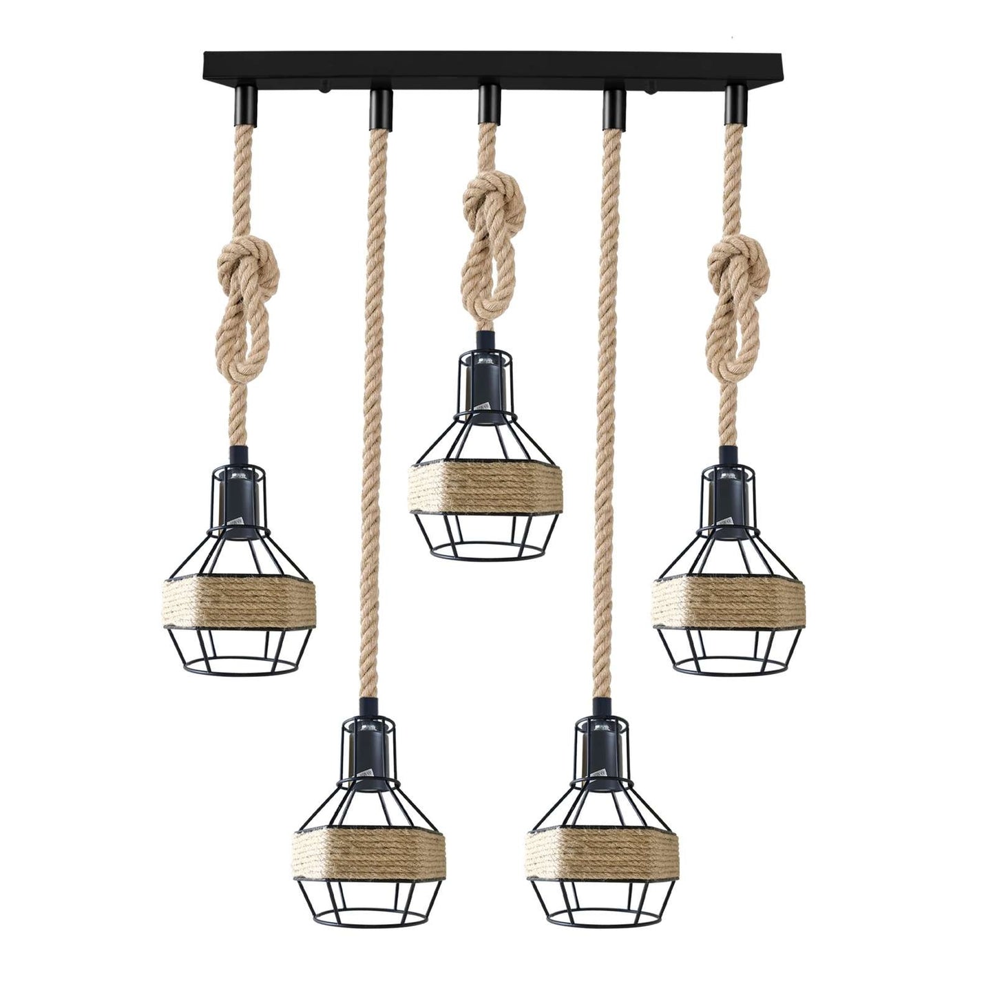 Retro Hemp Rope Hanging Ceiling Pendant light with Hemp cage