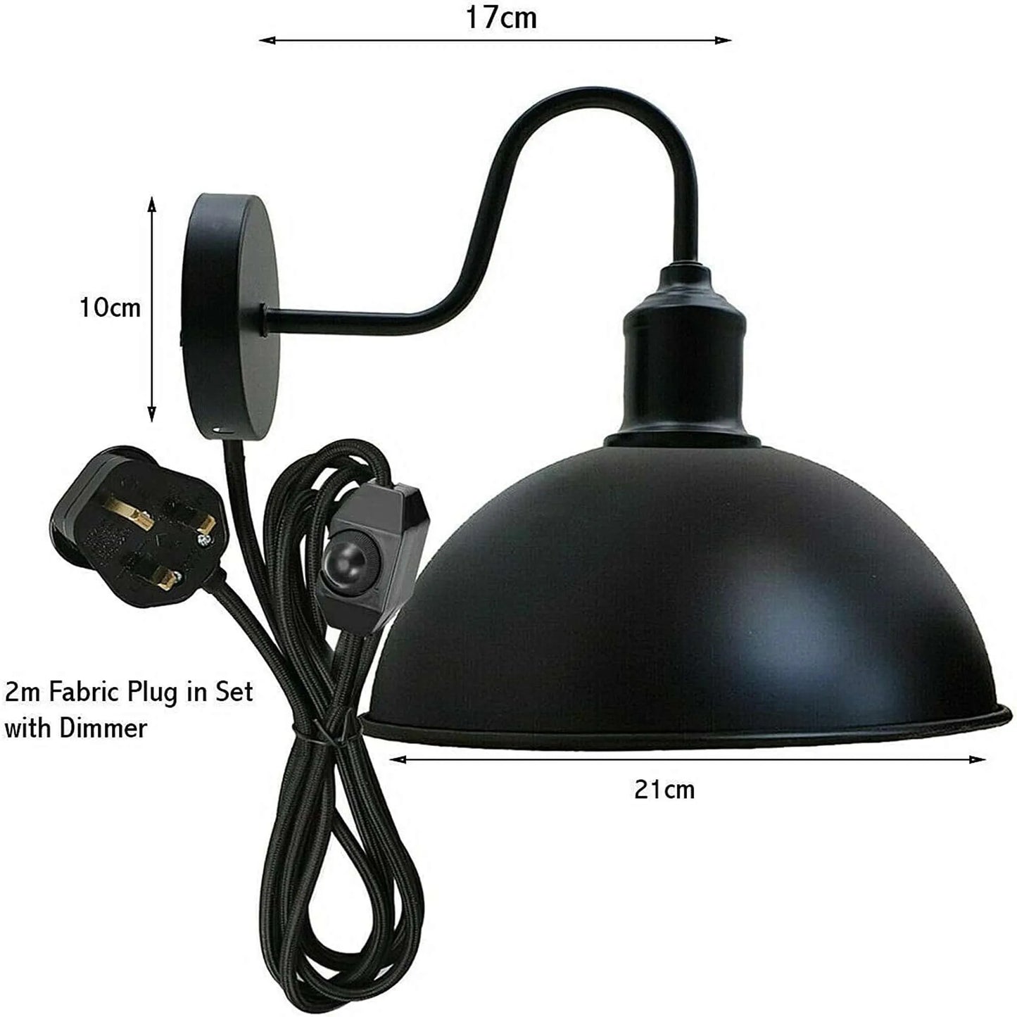 Black Metal Dome Shade Shape Wall Sconce Light Fixture
