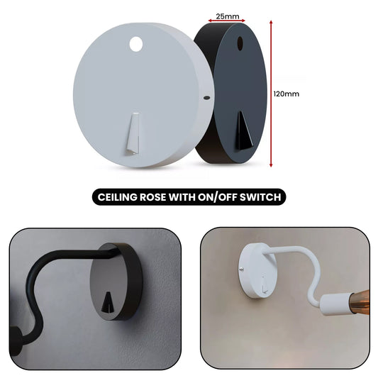 Industrial Single Point Drop Vintage Metal Ceiling Rose with Switch