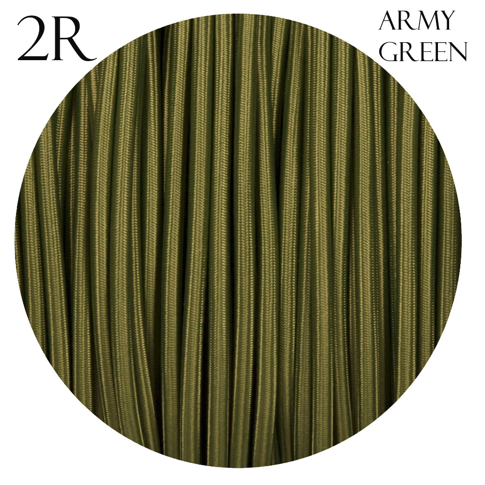 0.75mm 2 core Round Vintage Braided Army Green Fabric Covered Light Flex