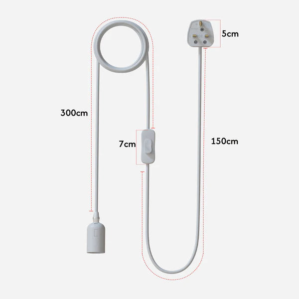 E27 Plug-in Hanging Pendant Light Fixture White | No Wiring Required Portable Lamp