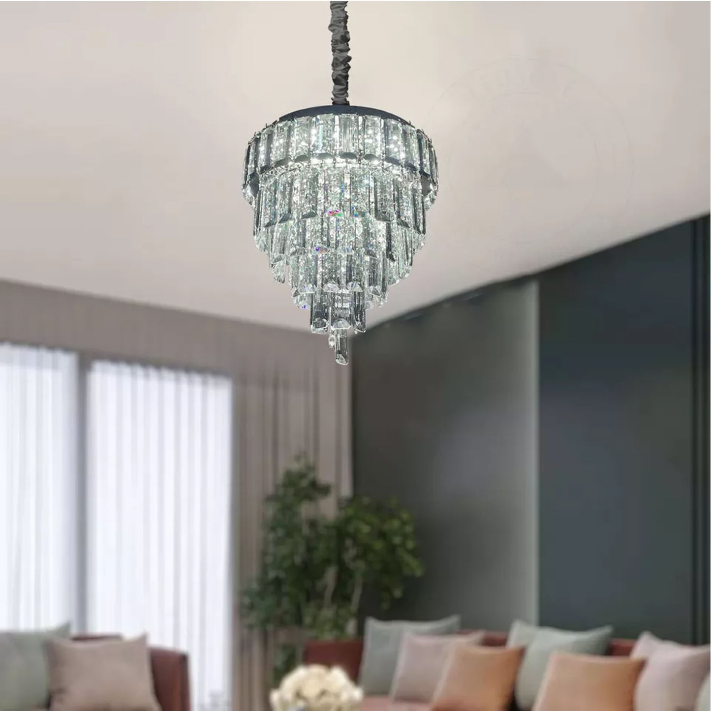 Vintage Crystal Chandelier Glass Round Ceiling Lights Hanging Pendant Light E14