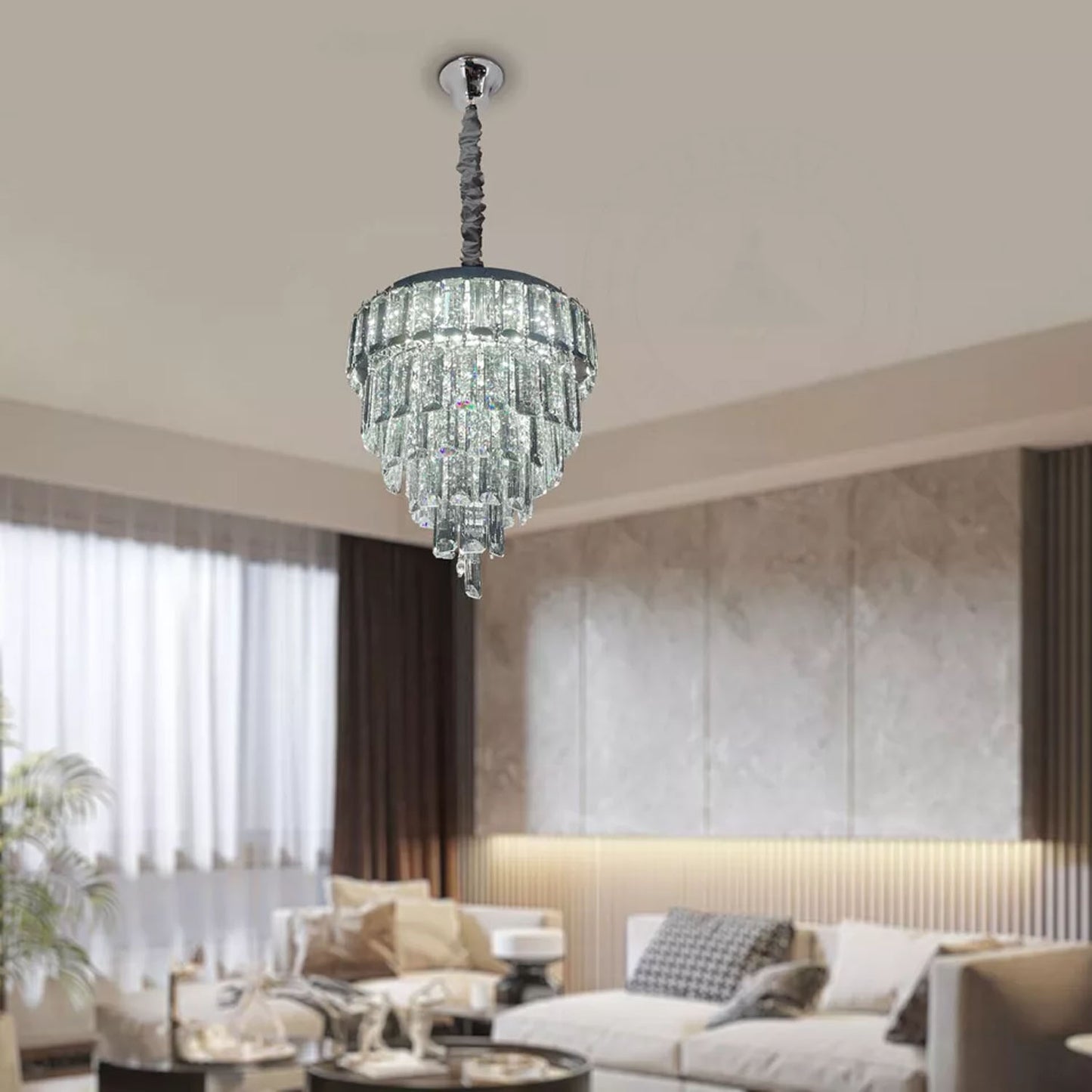 Vintage Crystal Chandelier Glass Round Ceiling Lights Hanging Pendant Light E14