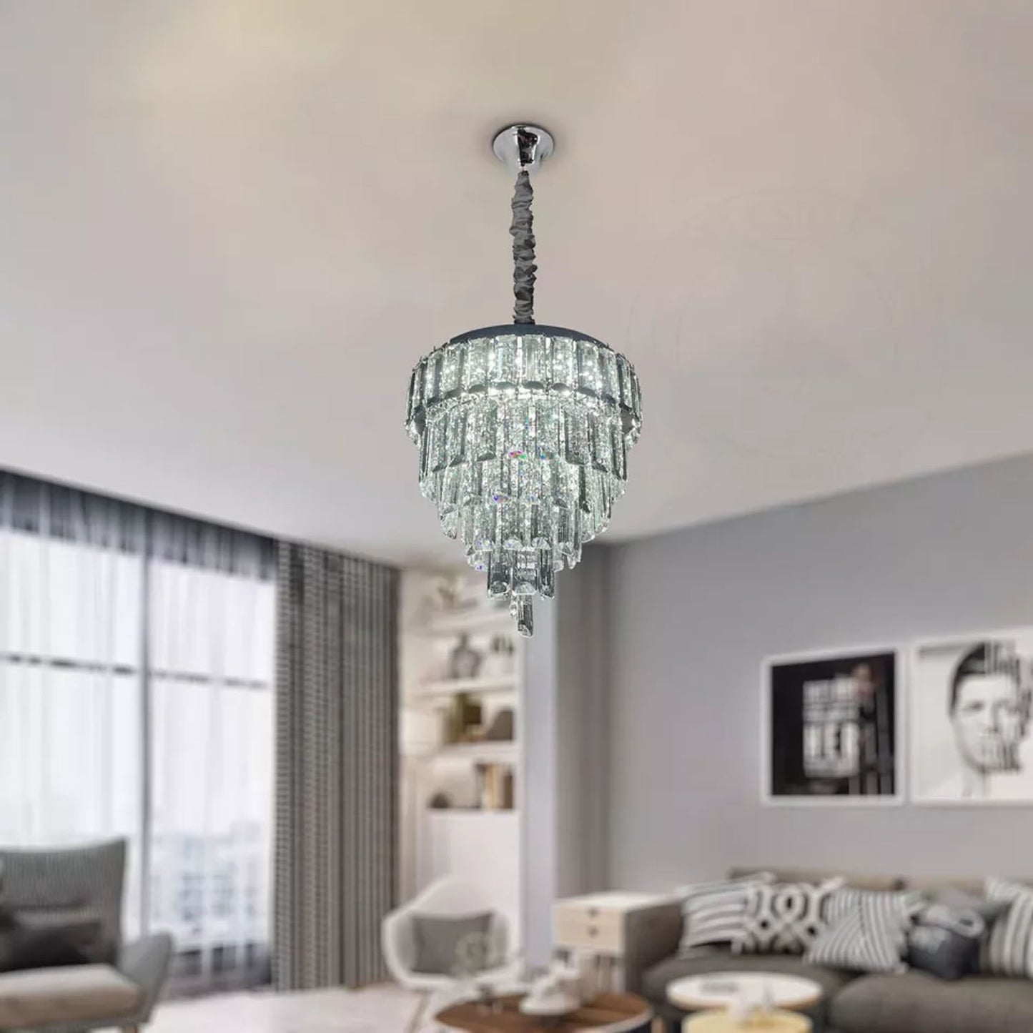 Vintage Crystal Chandelier Glass Round Ceiling Lights Hanging Pendant Light E14