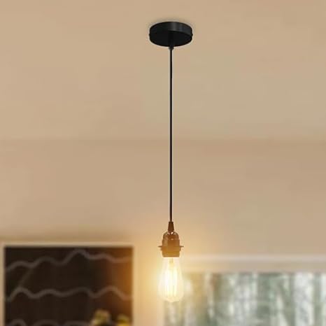 Pendant Ceiling Light Fitting, E27 Lamp IP65 Indoor/Outdoor Black Cable Waterproof Socket Lamp Holder 2M (2PACK)