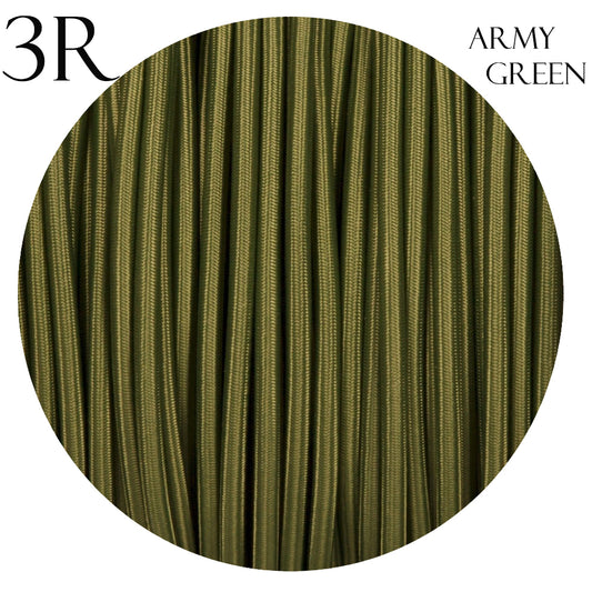 3 Core Army Green Round Vintage Italian Braided Fabric Cable Flex 0.75mm UK