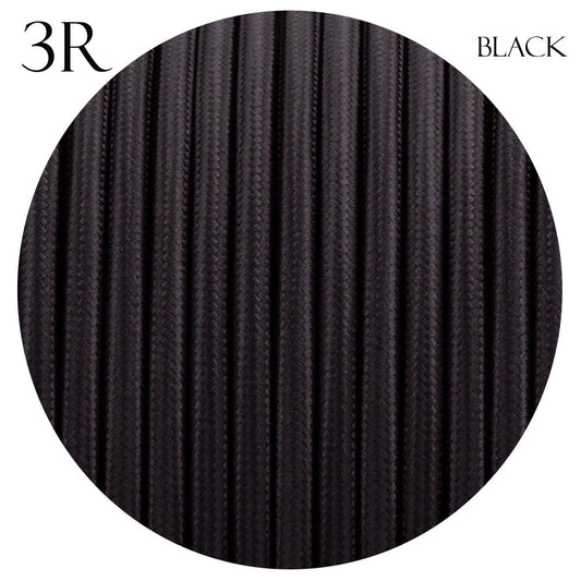 3 core Round Vintage Braided Fabric Cable Flex 0.75mm Black