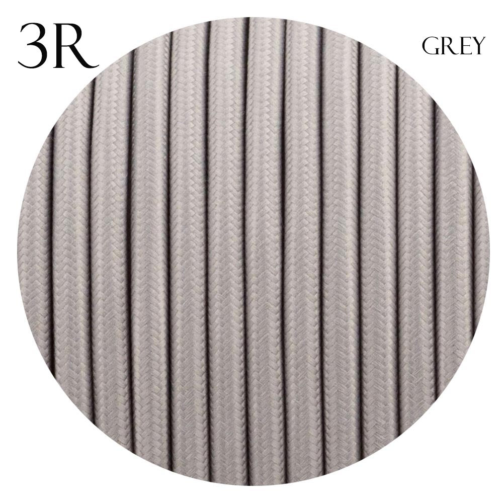 3 Core Round Vintage Grey Italian Braided Fabric Cable Flex 0.75mm UK