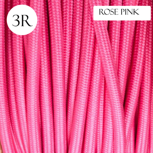 3 core Round Vintage Braided Fabric Rose Pink Coloured Cable Flex 0.75mm