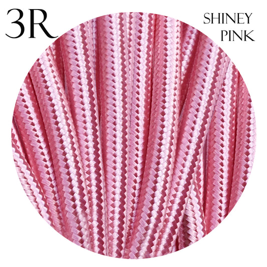 3 core Round Vintage Braided Fabric Shiny Pink Coloured Cable Flex 0.75mm