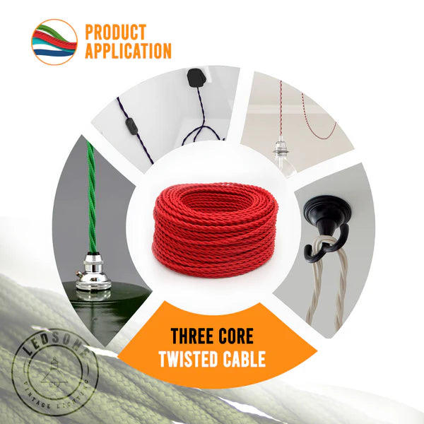 Light Gold Twisted Vintage fabric Cable Flex 0.75mm - 3 Core
