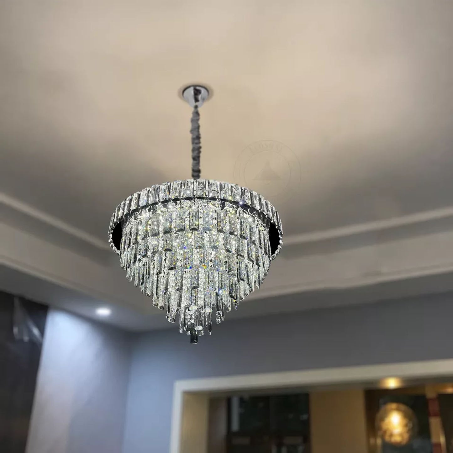Vintage Crystal Chandelier Glass Round Ceiling Lights Hanging Pendant Light E14