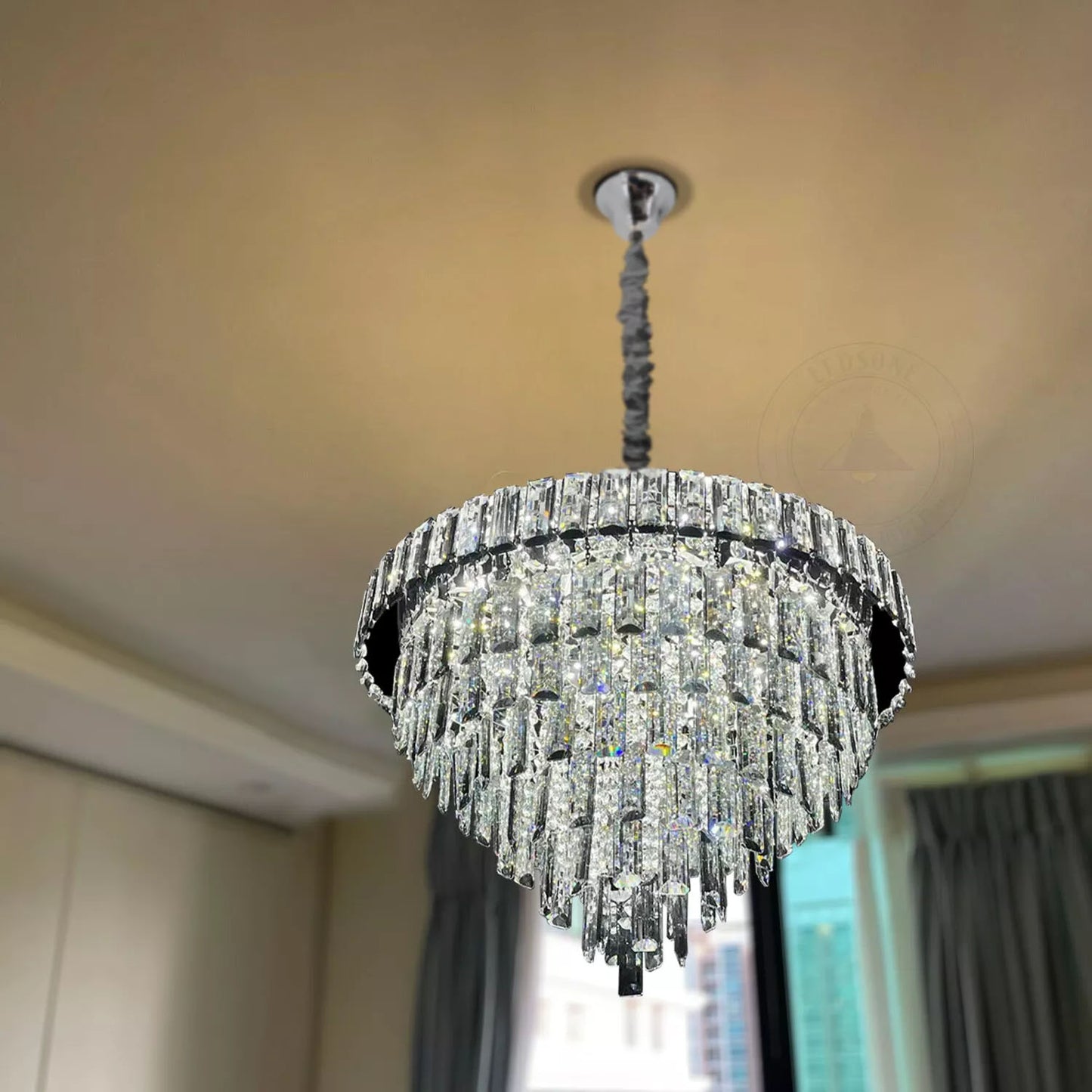 Vintage Crystal Chandelier Glass Round Ceiling Lights Hanging Pendant Light E14