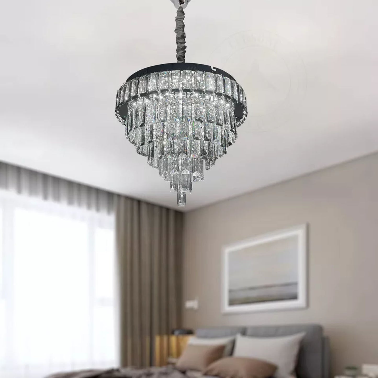 Vintage Crystal Chandelier Glass Round Ceiling Lights Hanging Pendant Light E14