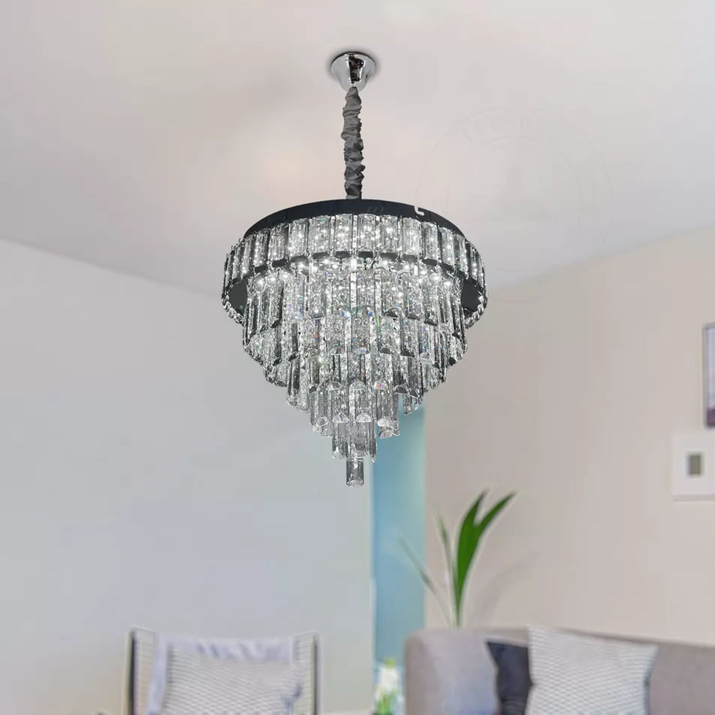 Vintage Crystal Chandelier Glass Round Ceiling Lights Hanging Pendant Light E14