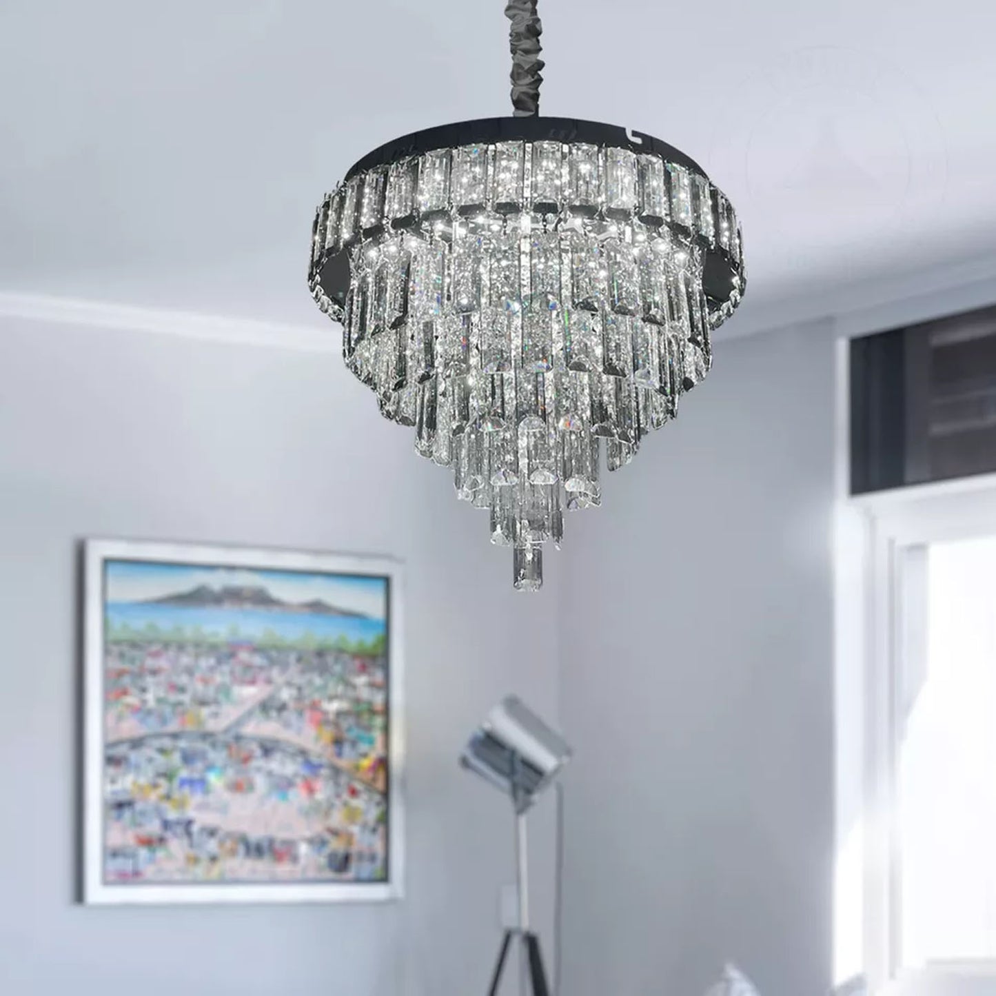Vintage Crystal Chandelier Glass Round Ceiling Lights Hanging Pendant Light E14