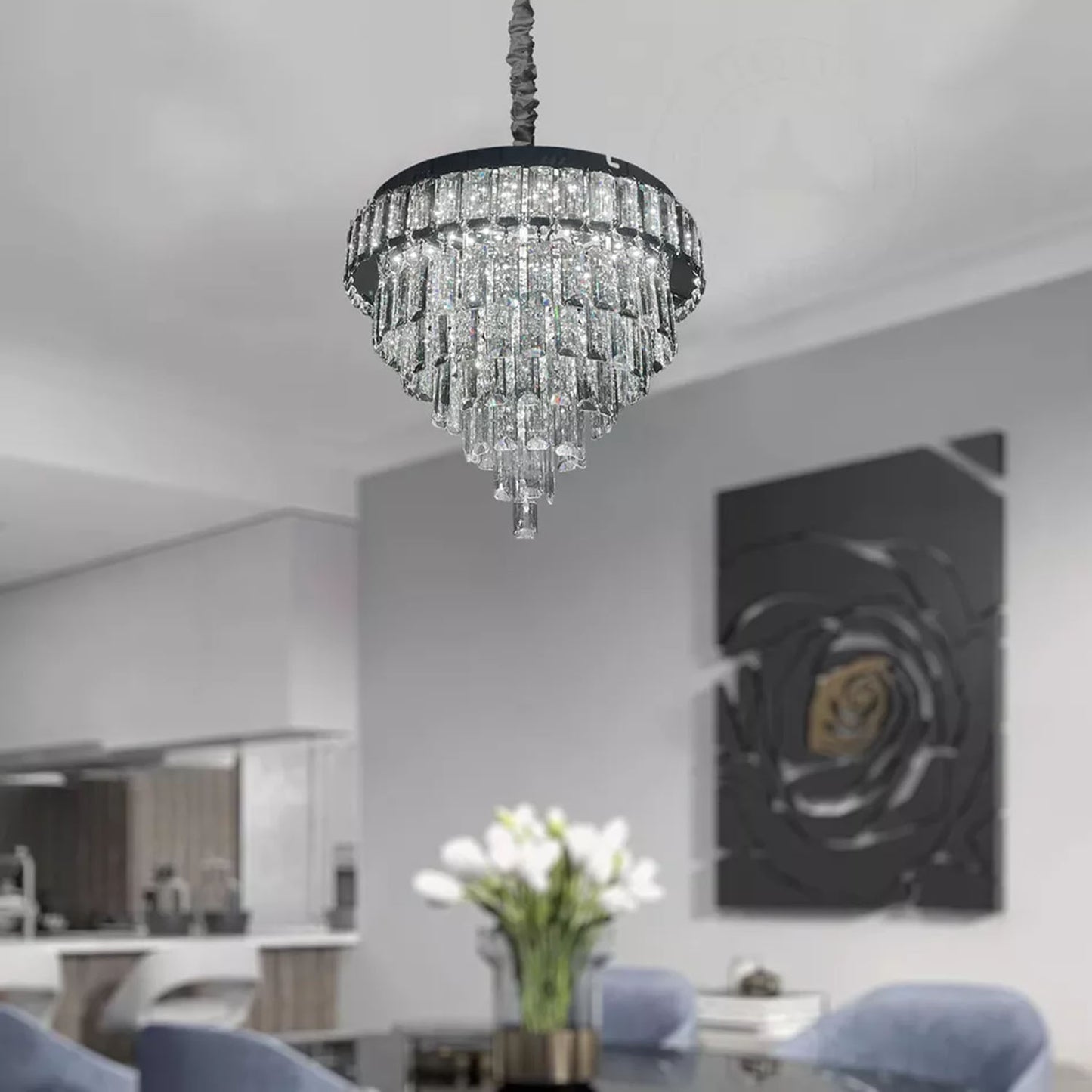 Vintage Crystal Chandelier Glass Round Ceiling Lights Hanging Pendant Light E14
