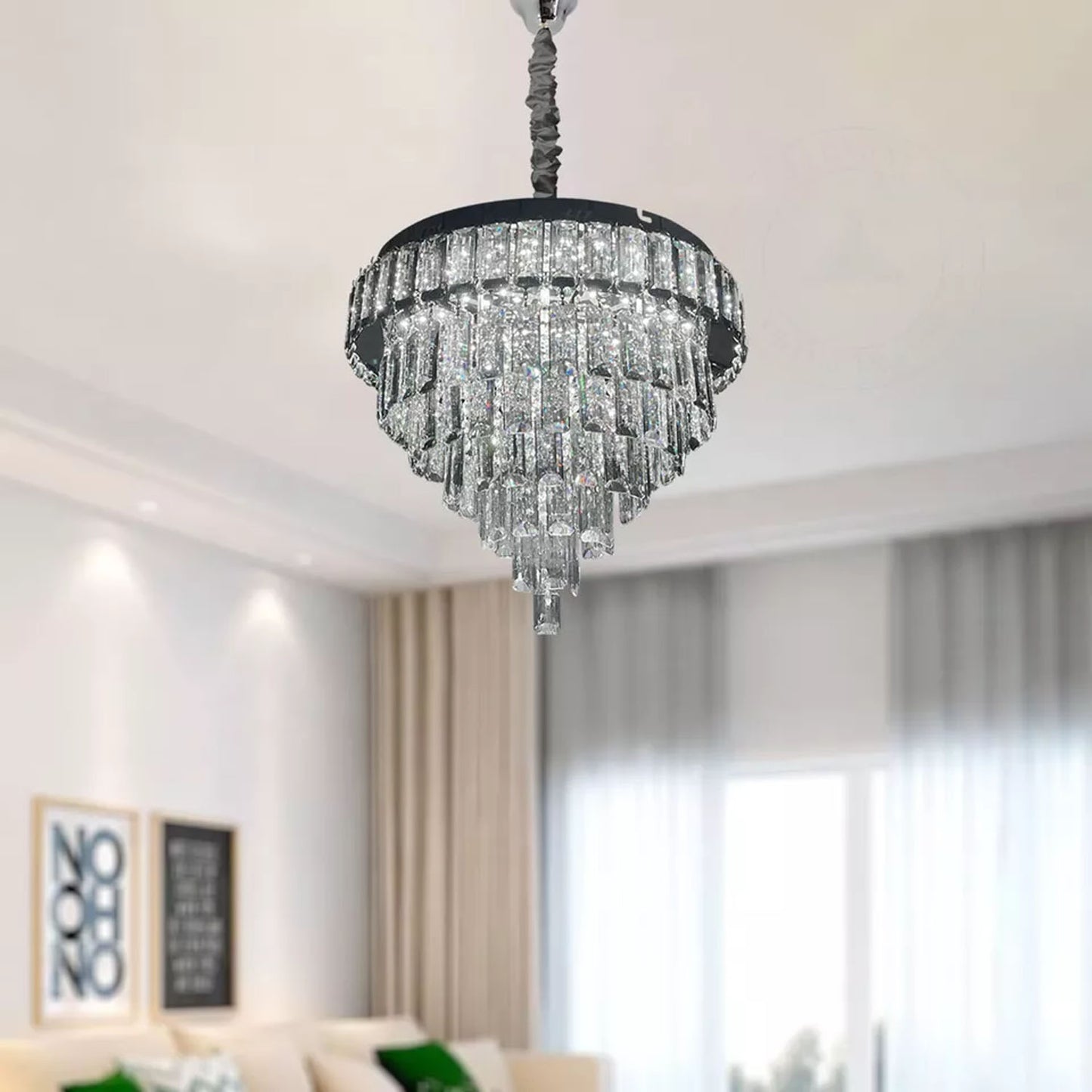 Vintage Crystal Chandelier Glass Round Ceiling Lights Hanging Pendant Light E14
