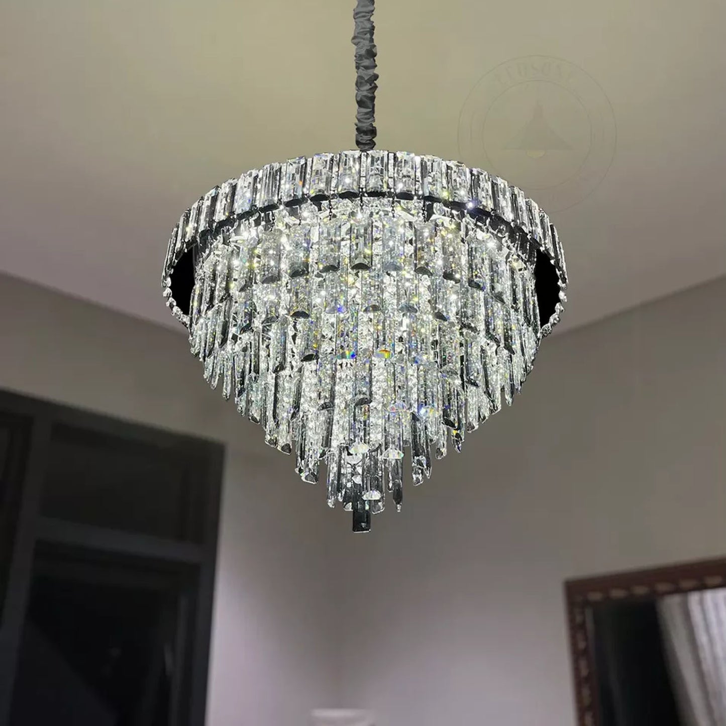 Vintage Crystal Chandelier Glass Round Ceiling Lights Hanging Pendant Light E14