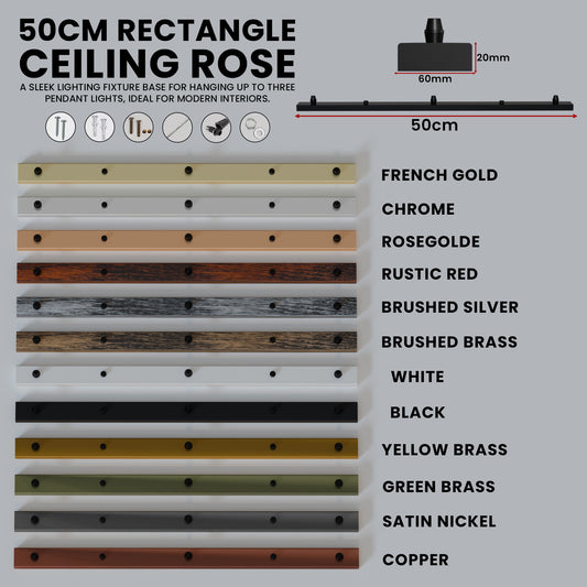 3 Outlet Rectangle Ceiling Rose Pendant Lighting Fixture