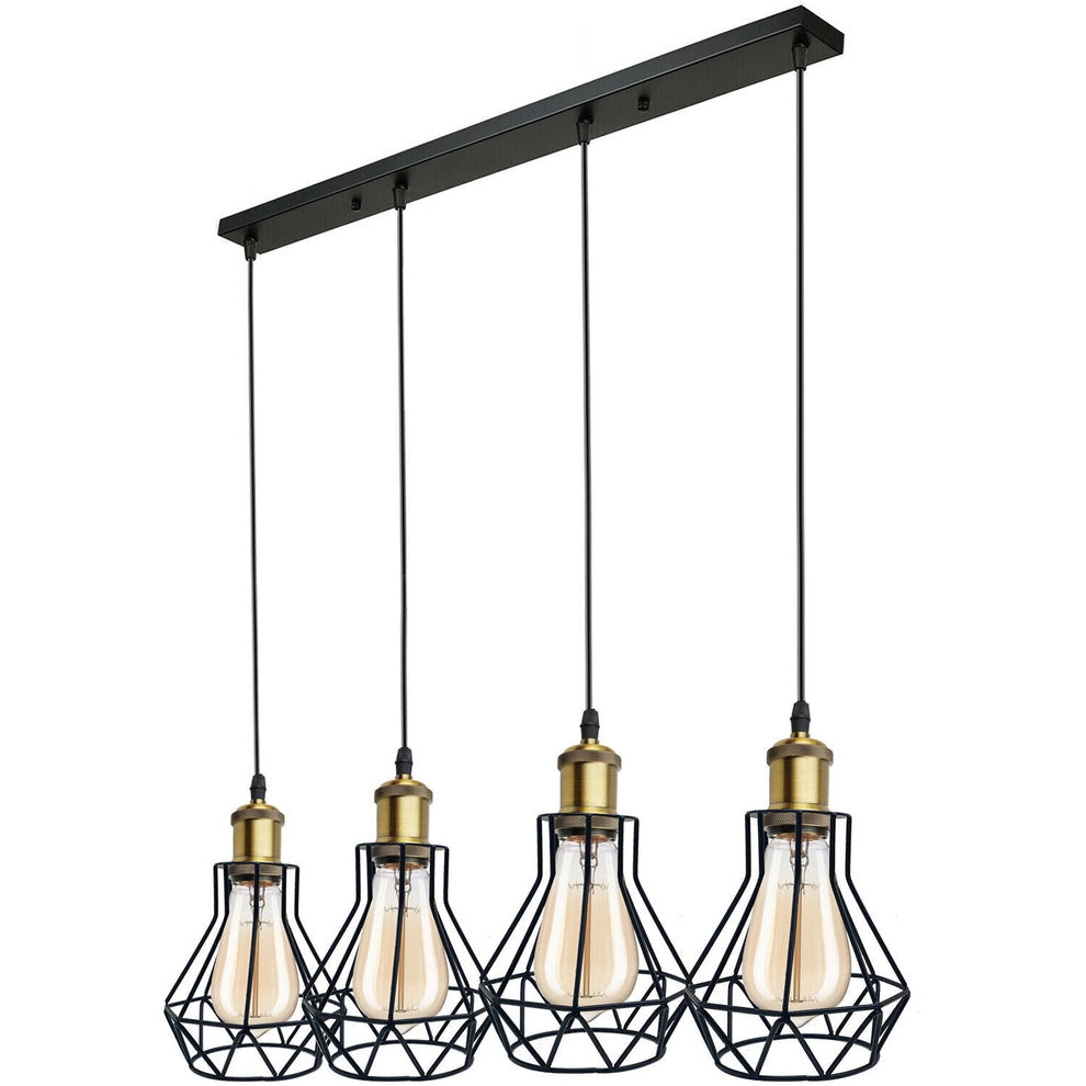 Vintage Industrial Black Cage Pendant Lights – 1/3/5 Way Ceiling Lamp