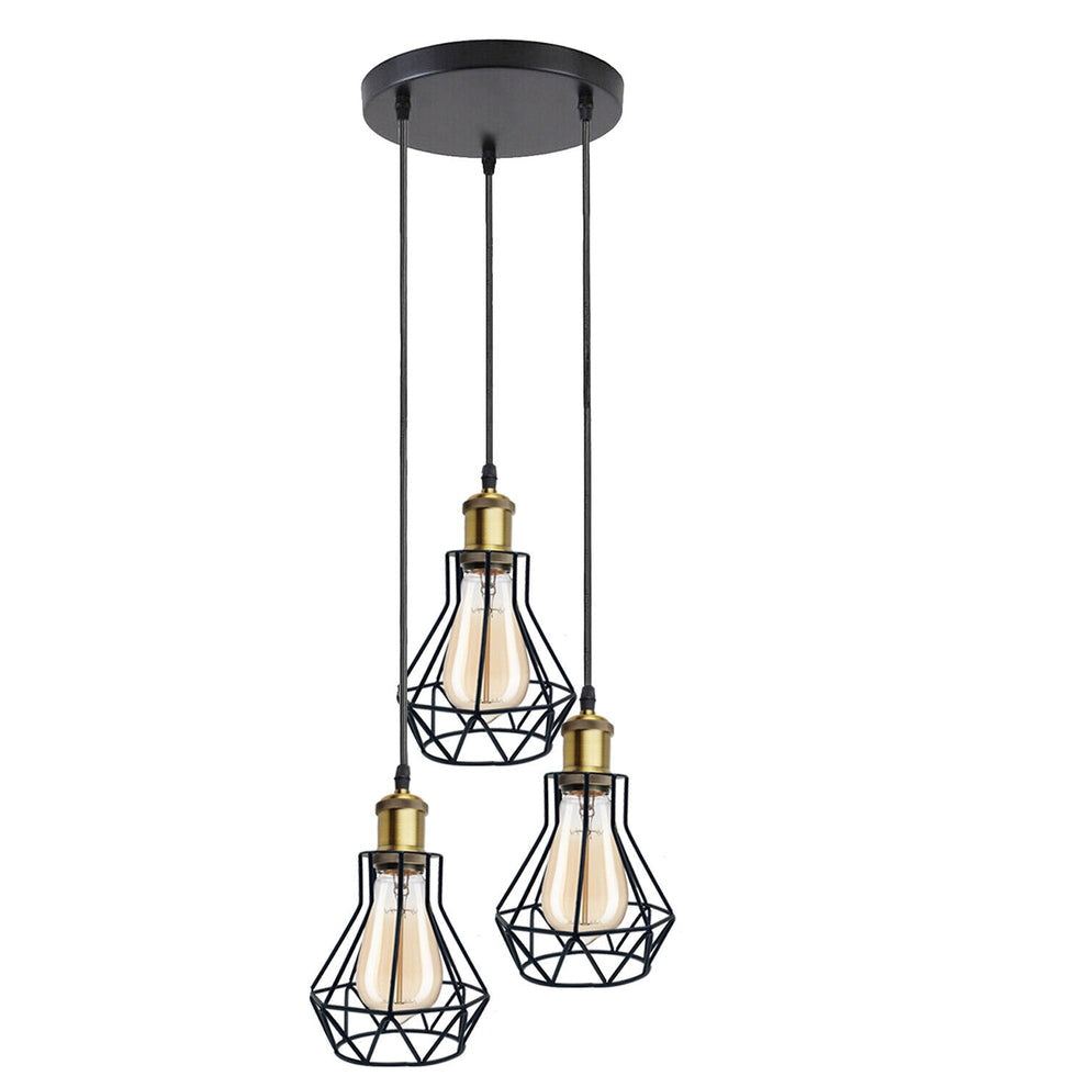 Vintage Industrial Black Cage Pendant Lights – 1/3/5 Way Ceiling Lamp