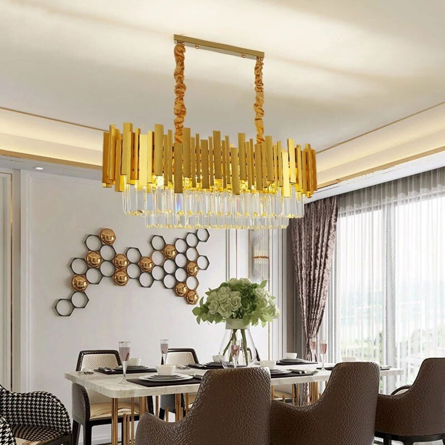 Modern Crystal Chandelier Gold Finish Round Crystal K9 E14 Luxury Pendant Light