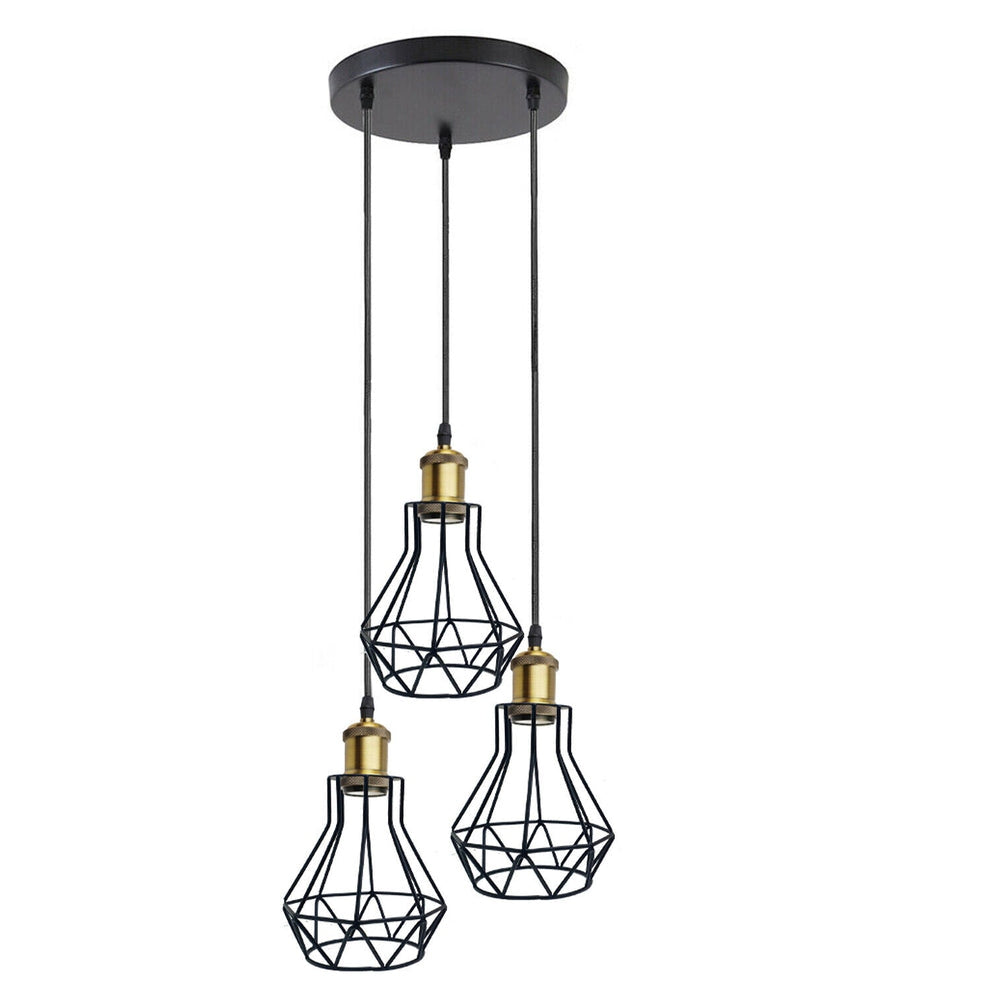 Vintage Industrial Black Cage Pendant Lights – 1/3/5 Way Ceiling Lamp