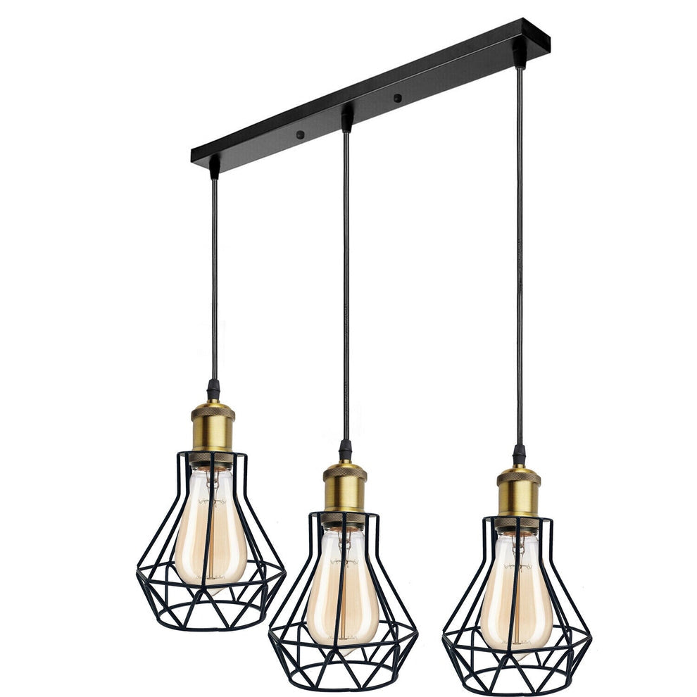 Vintage Industrial Black Cage Pendant Lights – 1/3/5 Way Ceiling Lamp
