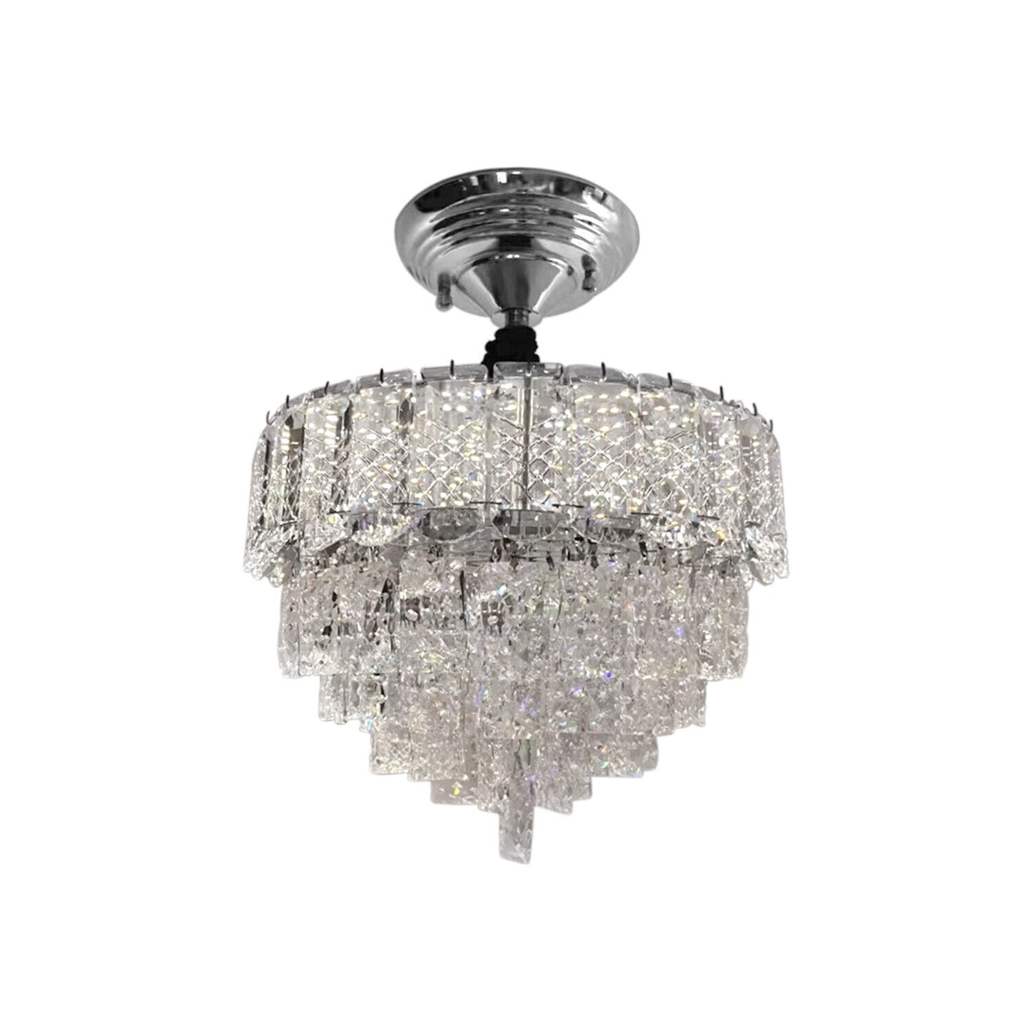 Vintage Crystal Chandelier Clear And Chrome Semi Flush Mount Ceiling Light E14