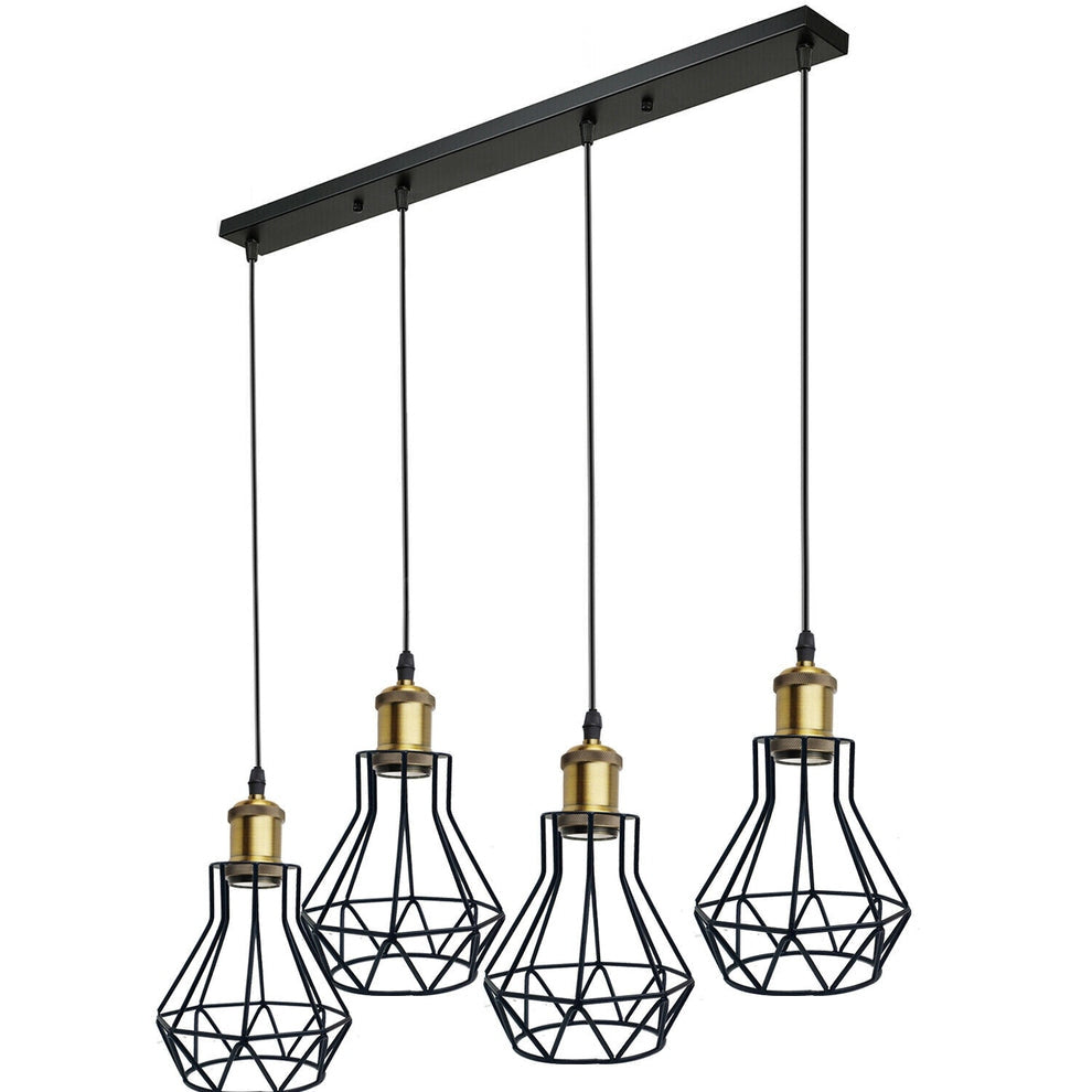 Vintage Industrial Black Cage Pendant Lights – 1/3/5 Way Ceiling Lamp