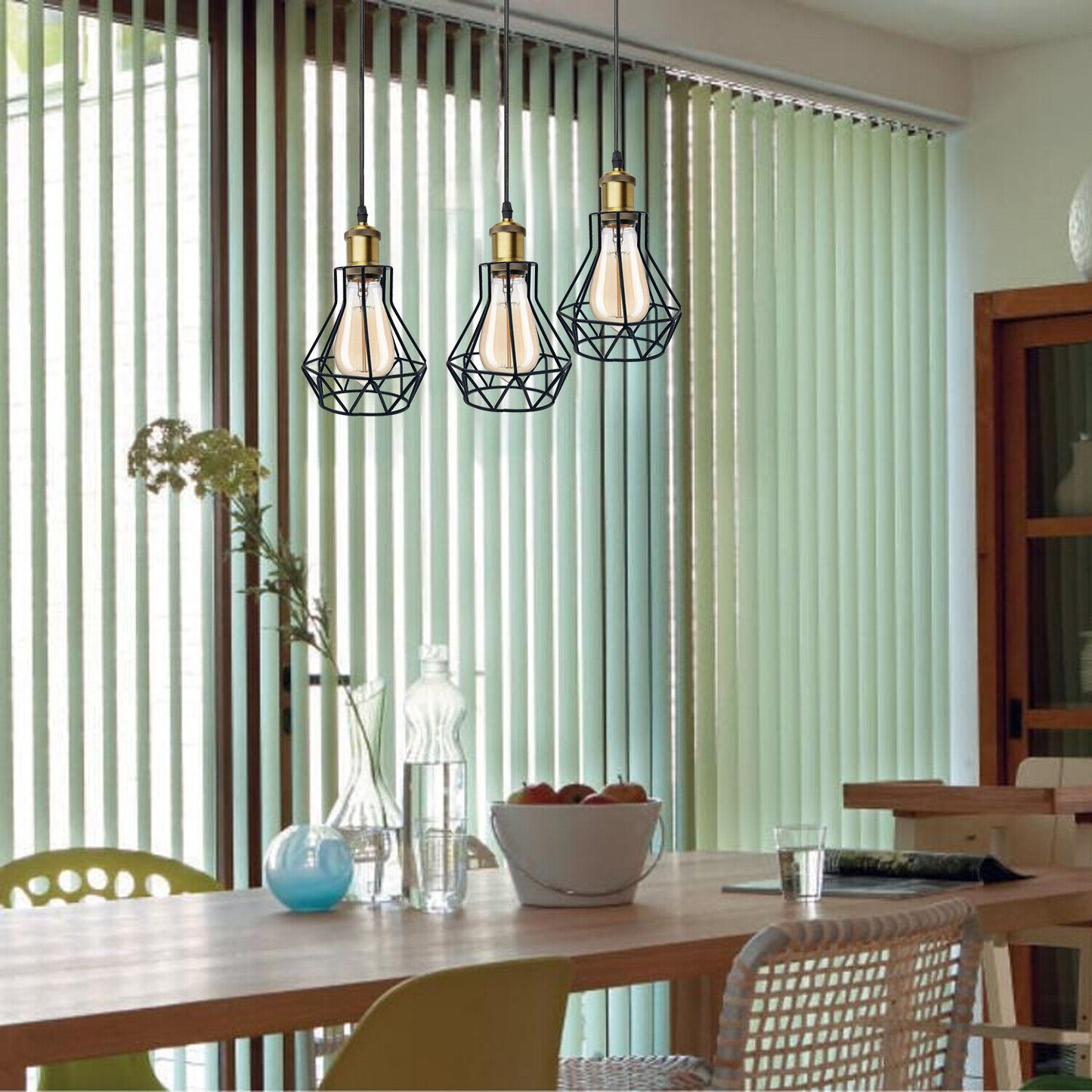 Vintage Industrial Black Cage Pendant Lights – 1/3/5 Way Ceiling Lamp