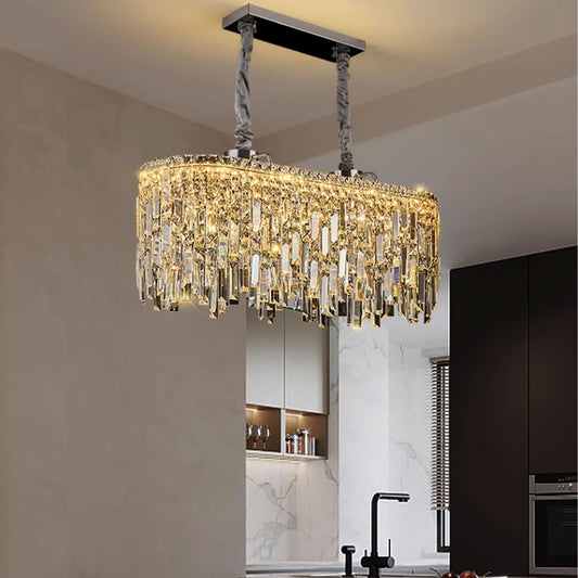 Modern K9 Crystal Chandelier LED Ceiling Light Rectangle Luxury Pendant lamp