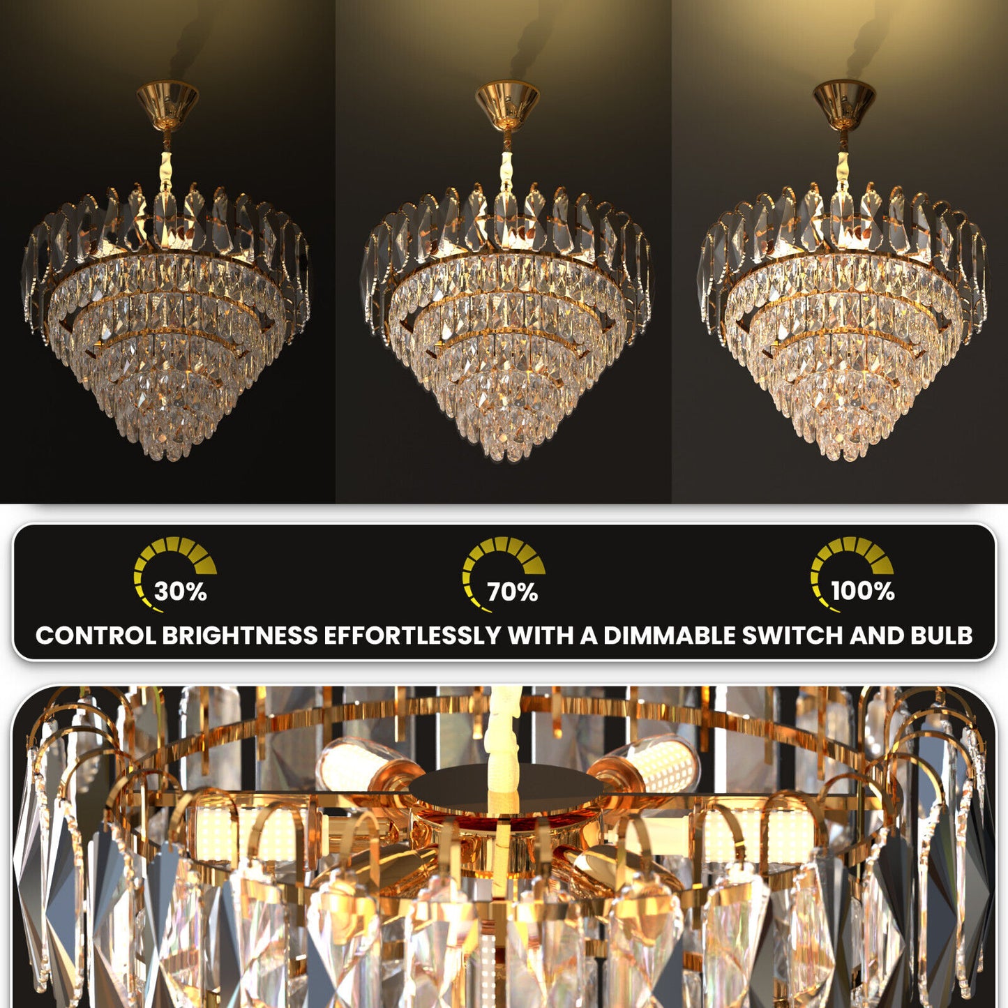 Modern Gold Crystal Chandelier Luxury Ceiling Pendant Lights for Living Room