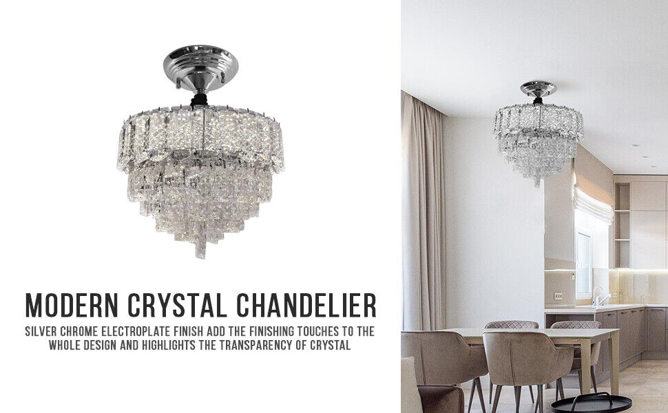 Vintage Crystal Chandelier Clear And Chrome Semi Flush Mount Ceiling Light E14