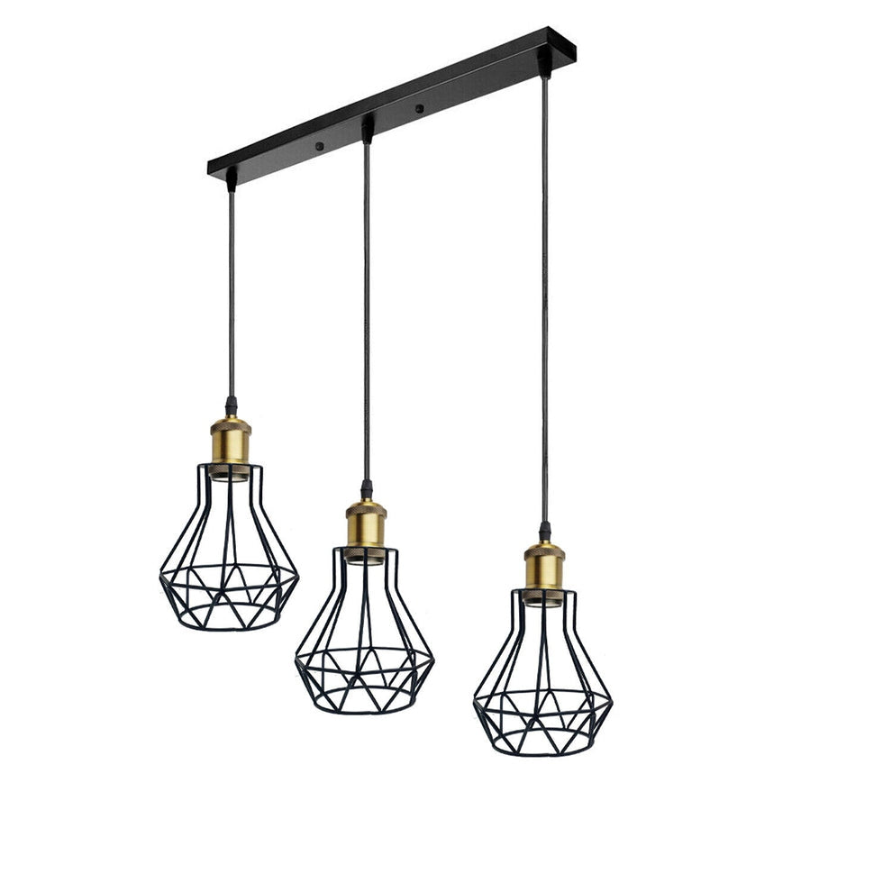 Vintage Industrial Black Cage Pendant Lights – 1/3/5 Way Ceiling Lamp