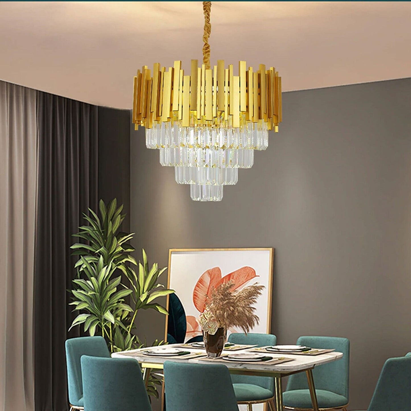 Modern Crystal Chandelier Gold Finish Round Crystal K9 E14 Luxury Pendant Light