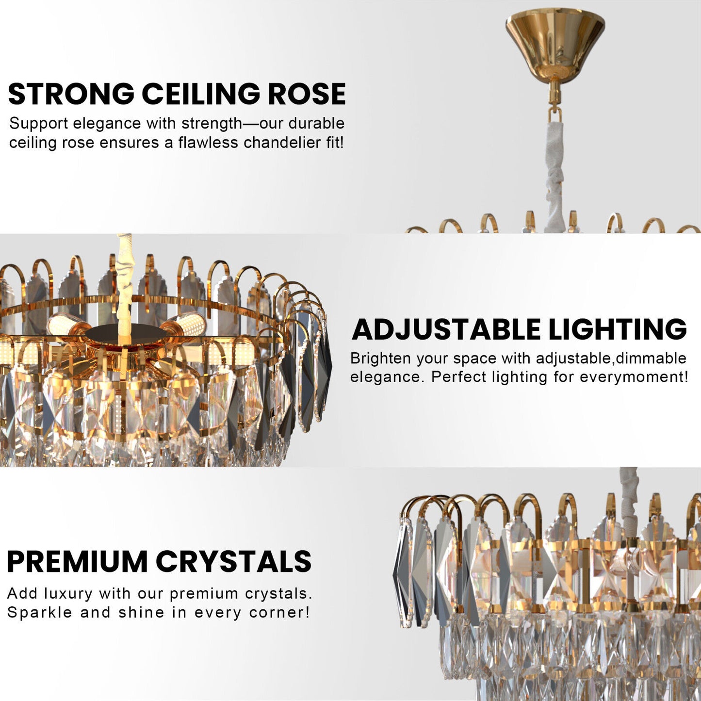 Modern Gold Crystal Chandelier Luxury Ceiling Pendant Lights for Living Room
