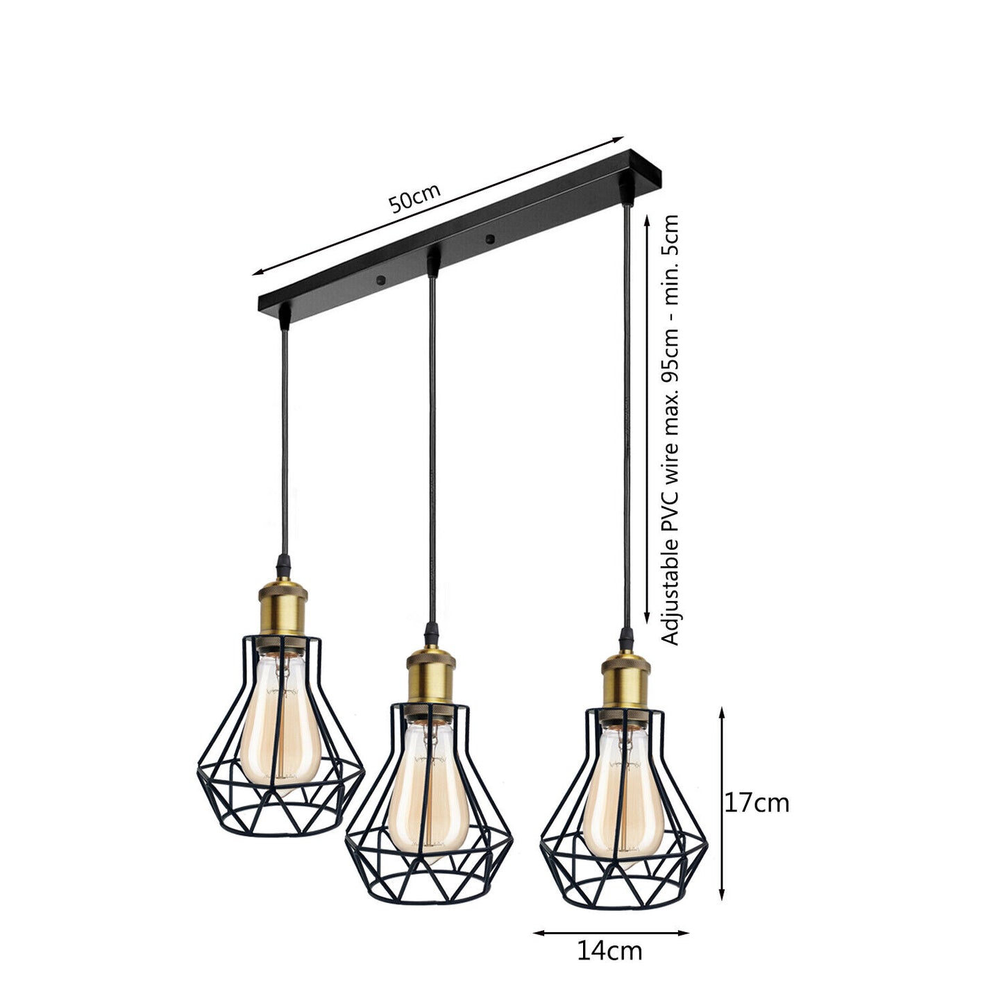 Vintage Industrial Black Cage Pendant Lights – 1/3/5 Way Ceiling Lamp