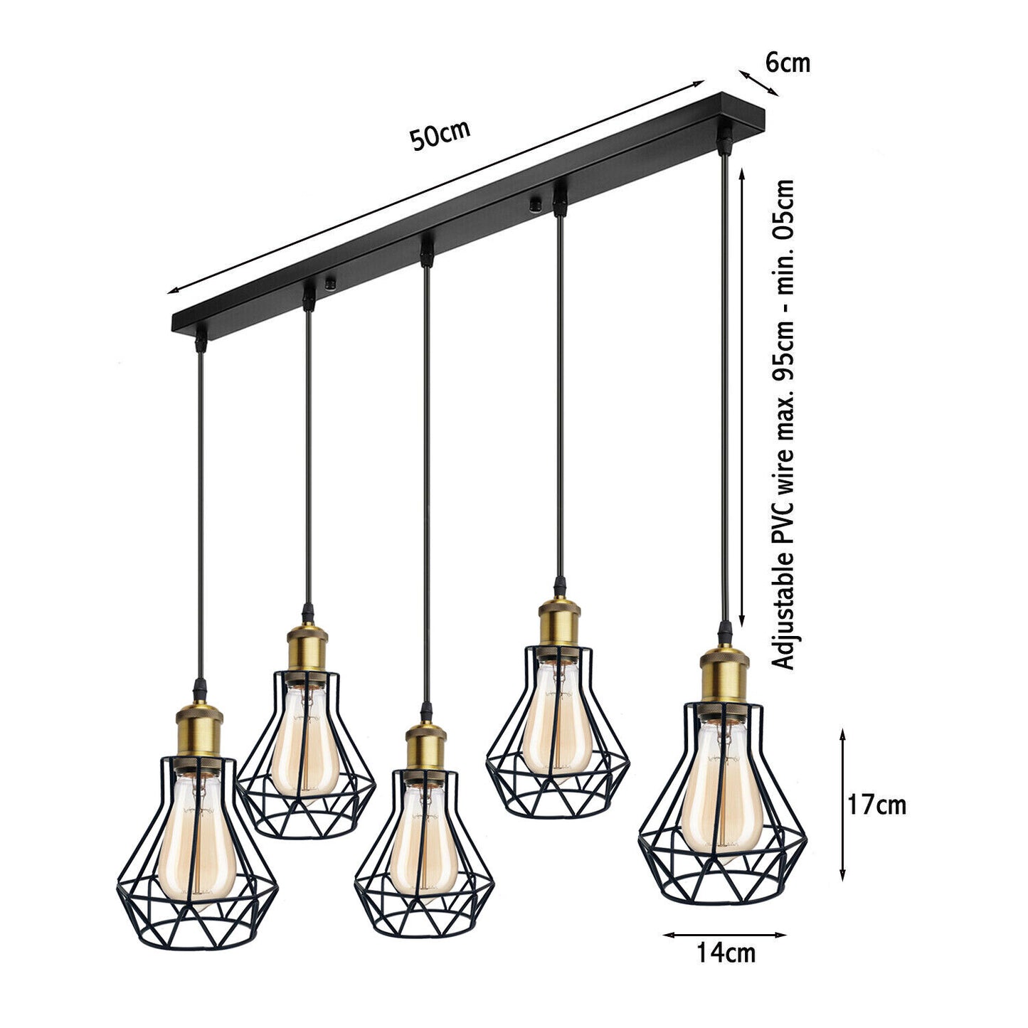 Vintage Industrial Black Cage Pendant Lights – 1/3/5 Way Ceiling Lamp