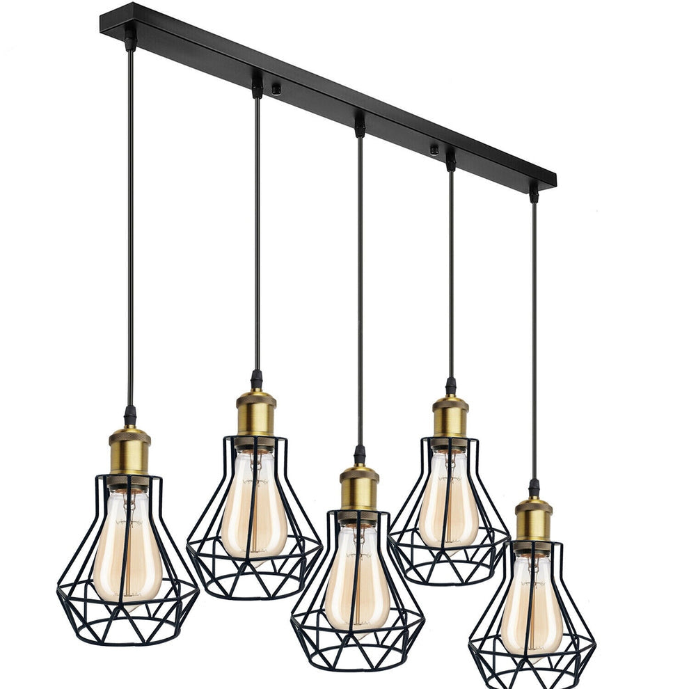 Vintage Industrial Black Cage Pendant Lights – 1/3/5 Way Ceiling Lamp