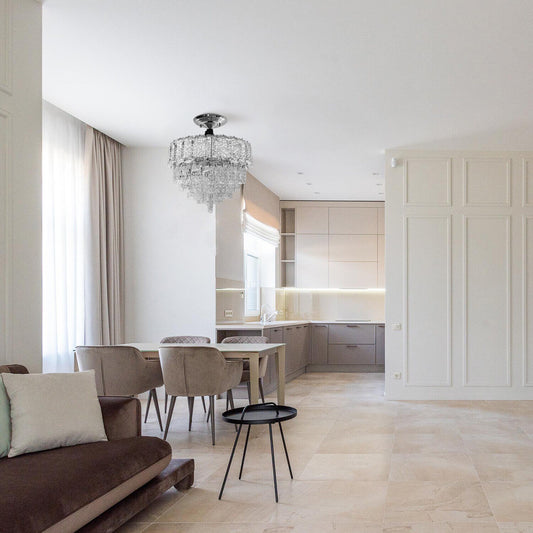 Vintage Crystal Chandelier Clear And Chrome Semi Flush Mount Ceiling Light E14