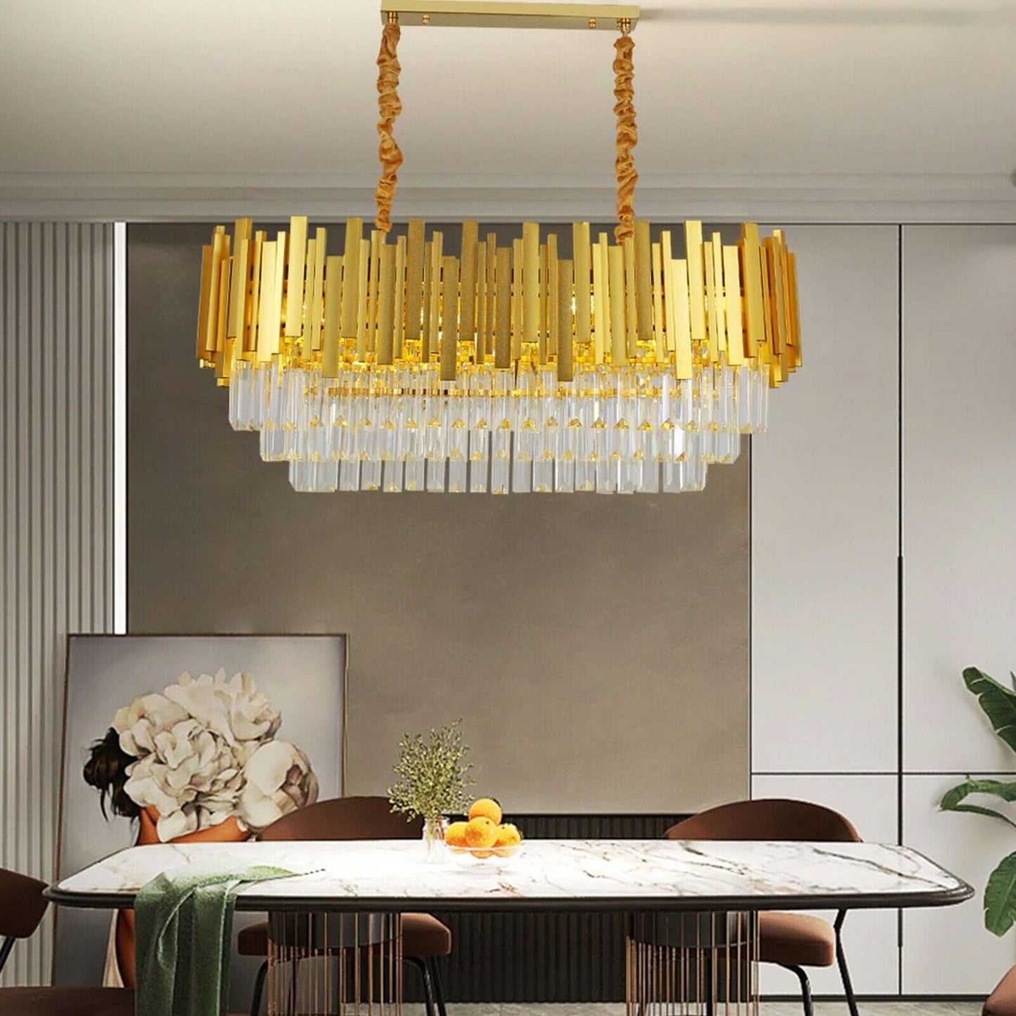 Modern Crystal Chandelier Gold Finish Round Crystal K9 E14 Luxury Pendant Light