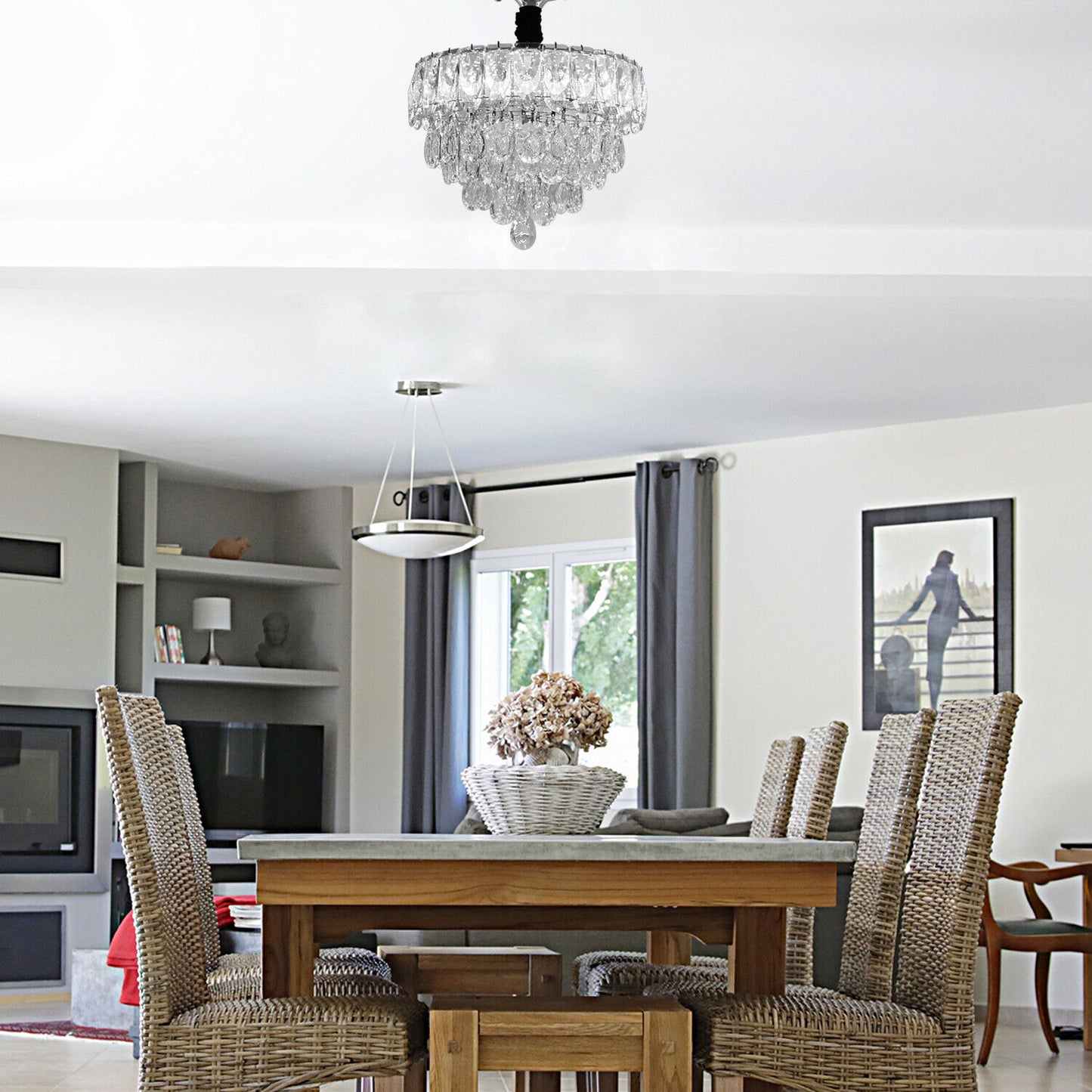 Vintage Crystal Chandelier Clear And Chrome Semi Flush Mount Ceiling Light E14