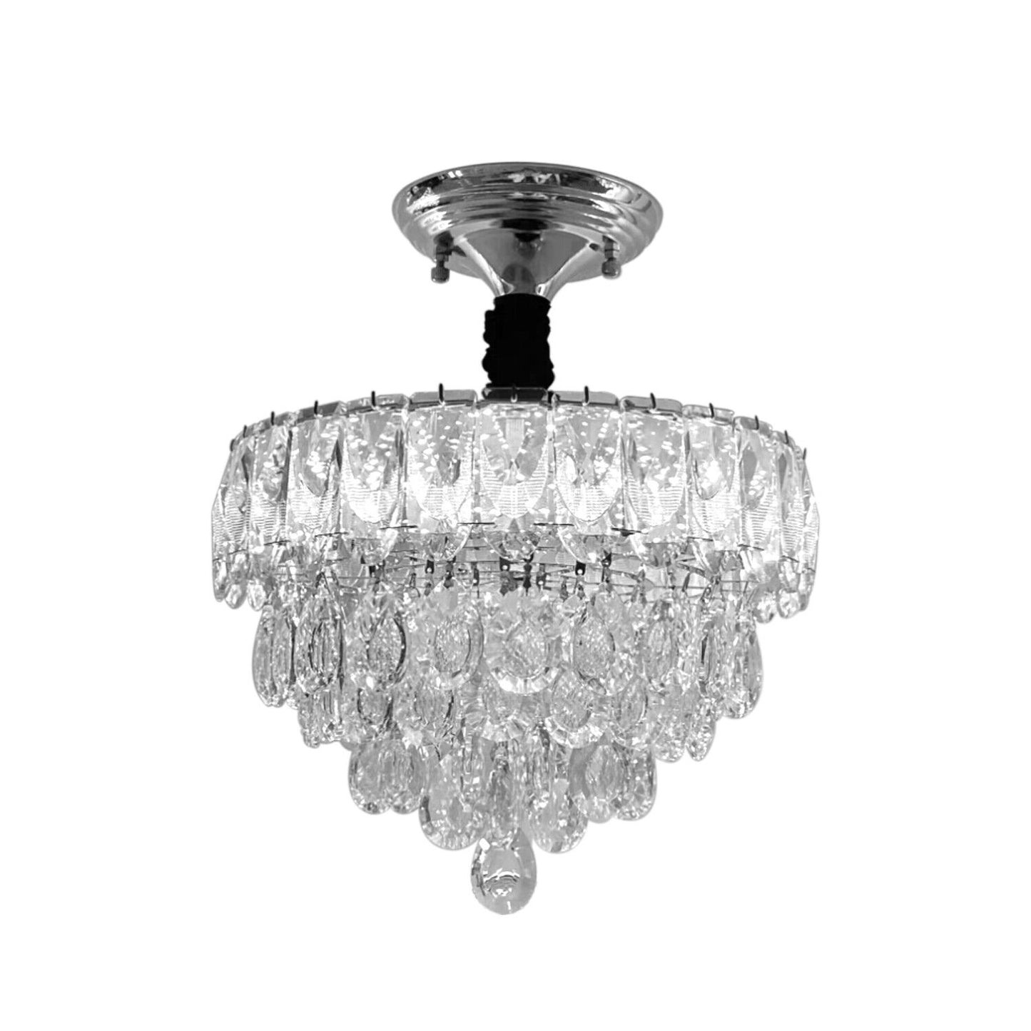 Vintage Crystal Chandelier Clear And Chrome Semi Flush Mount Ceiling Light E14