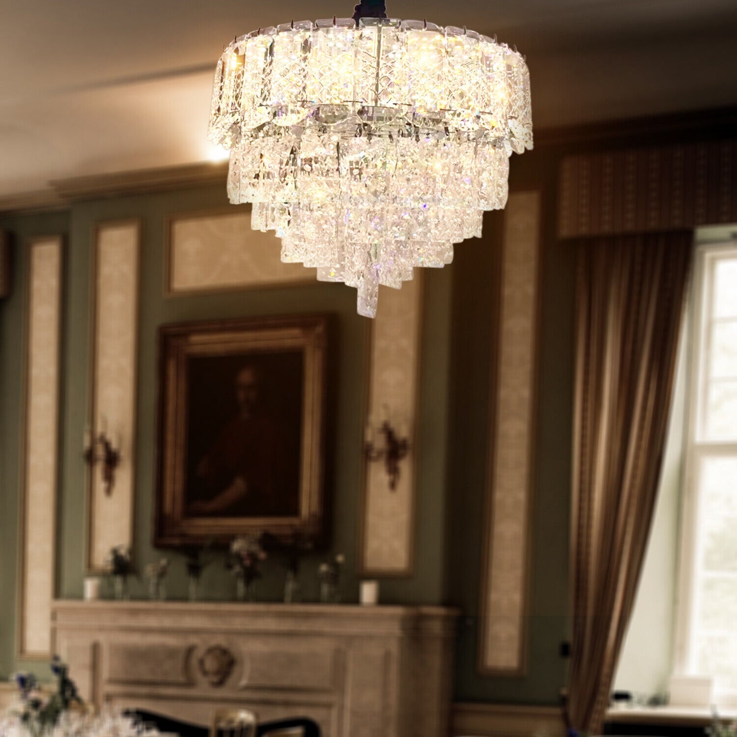 Vintage Crystal Chandelier Clear And Chrome Semi Flush Mount Ceiling Light E14